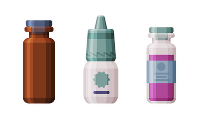 Vial or Bottle with Medication or Medicine Vector Set