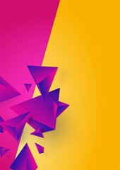 Vertica background 3d elements flying pyramid geometric figure triangles red and yellow color vector