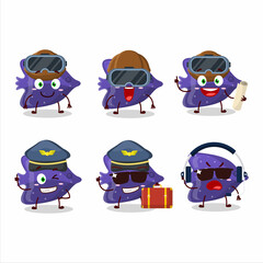 Pilot cartoon mascot fish purple gummy candy with glasses