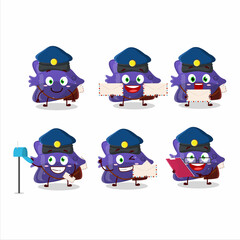 A picture of cheerful fish purple gummy candy postman cartoon design concept