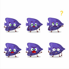 Cartoon character of fish purple gummy candy with what expression