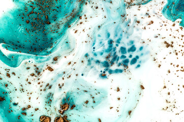 TIFFANY BLUE. Liquid marble pattern with bronze powder. Style incorporates the swirls of marble or the ripples of agate. Marbleized effect. Natural Luxury. Ancient oriental drawing technique. 