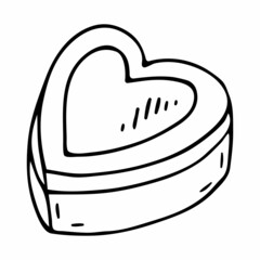 A heart-shaped box. Vector illustration of doodles gift box. Valentine's Day icon.