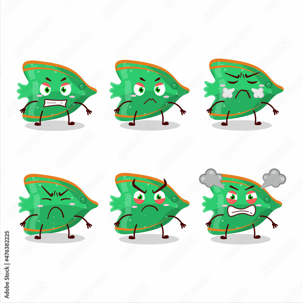 Wall mural Fish green gummy candy cartoon character with various angry expressions