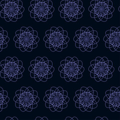 seamless pattern abstraction symmetrical flowers painted with the color of the year 2022 very peri on a dark background