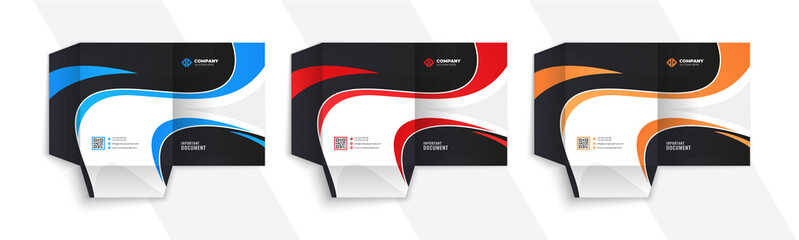 Business Presentation Folder Template For Corporate Office With Blue, Red, and Orange Color. Vector Illustrations