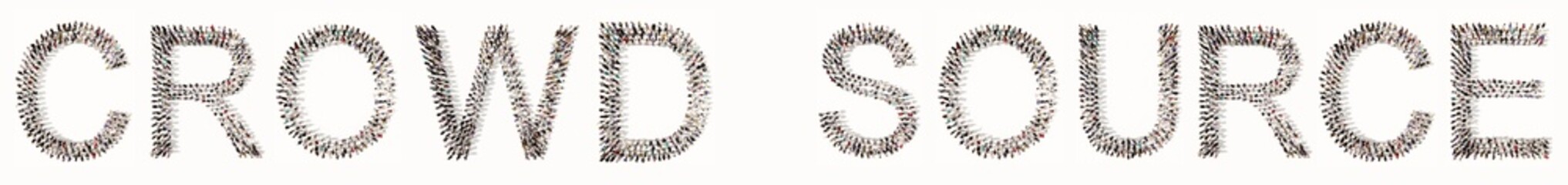 Concept or conceptual large community of people forming CROWD SOURCE concept. 3d illustration metaphor for outsourcing, business, network, team, teamwork, services, resources, management, cooperation