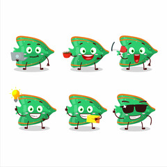 Obraz premium Fish green gummy candy cartoon character with various types of business emoticons