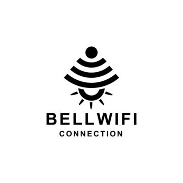 Wifi bell logo design with line art style in white background, vector template editable