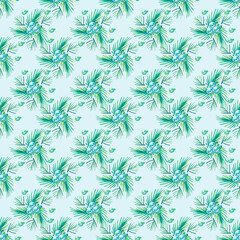 Seamless texture Background watercolor paper green nature grass greenery plants foliage Christmas tree holiday new year christmas spruce Christmas wreath with made of fir branches drawing