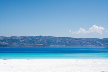 Salda Lake with its special white sand and  turquoise blue in Burdur, Turkey.