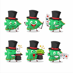 A fish green gummy candy Magician cartoon character perform on a stage