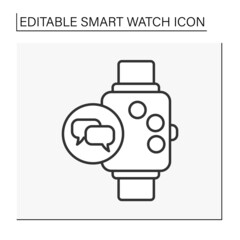  Electronic device line icon. Communication. Messages exchanging. Digital watch accessory on wrist. Smartwatch concept. Isolated vector illustration. Editable stroke