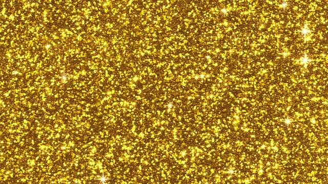 Background with gold glitter. Bright sparkling texture. Pattern with shining fine gold sequins. Festive luxury golden background, design element. Seamless loop