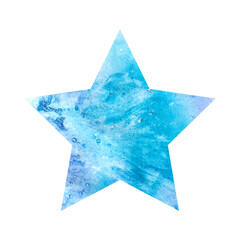 Hand drawn watercolor winter blue abstract Star
