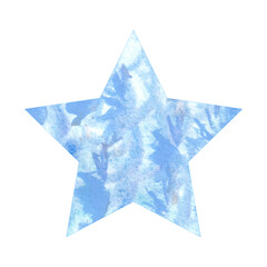 Hand drawn watercolor winter blue abstract Star