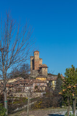 Fototapeta premium CUNEO, ITALY 06 DECEMBER 2021: Castle of Serralunga d'Alba, a village in the Langhe region, Piedmont, Italy