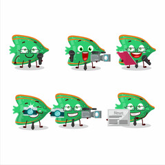 Character reporter fish green gummy candy cute mascot with microphone