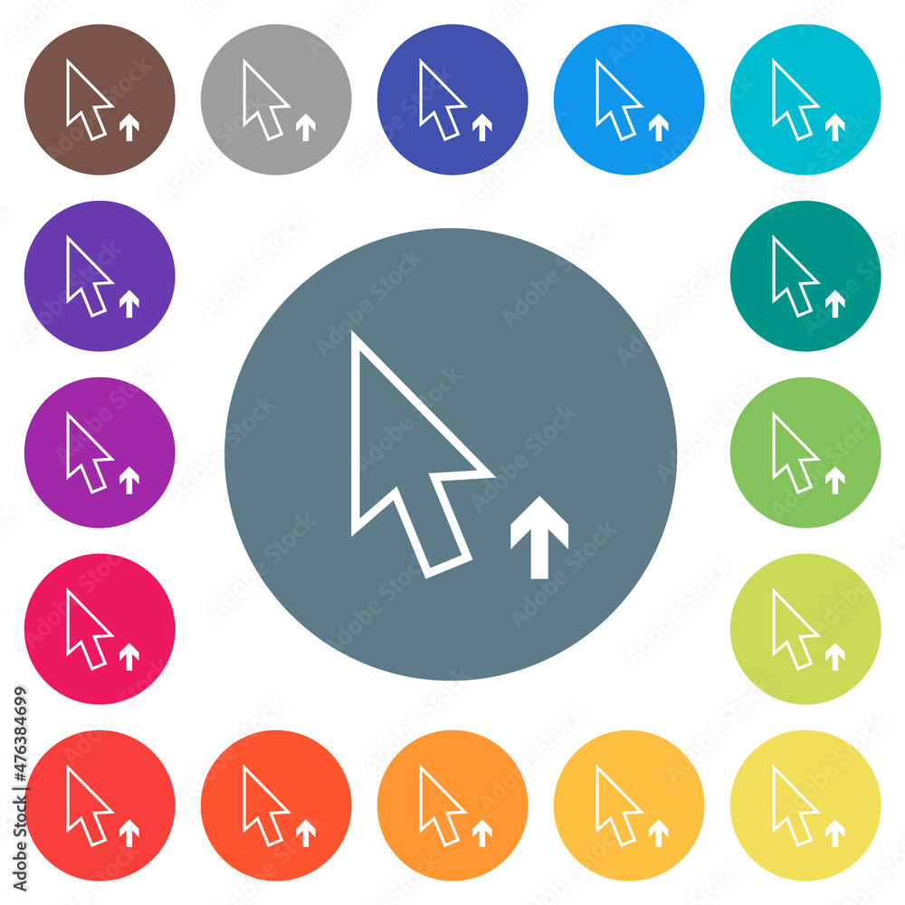 Poster arrow cursor up outline flat white icons on round color backgrounds