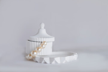 Podium for packaging presentation and cosmetic Product display with white concrete texture , stone texture