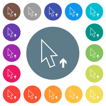 Arrow cursor up outline flat white icons on round color backgrounds