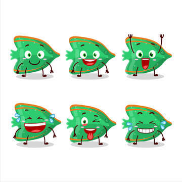 Cartoon character of fish green gummy candy with smile expression