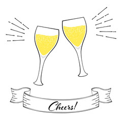 Illustration of a toast with a champagne glass (white background, vector, cut out)