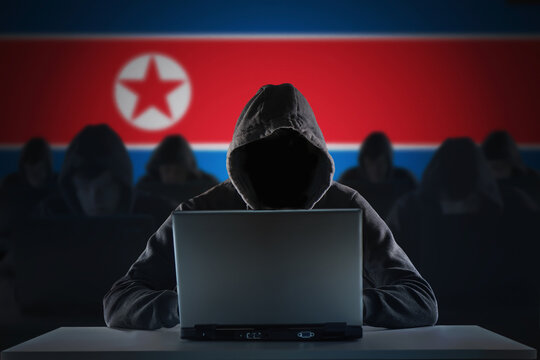 Many Korean hackers in troll farm. Security and cyber crime concept.