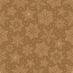 Christmas seamless pattern with geometric motifs. Snowflakes with different ornaments.