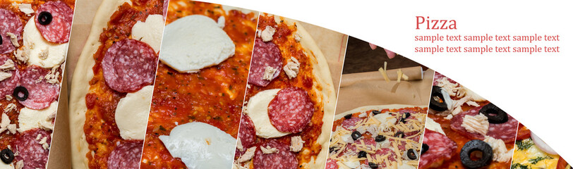 food collage. stages of pizza preparation. Pizza collage. Copy space