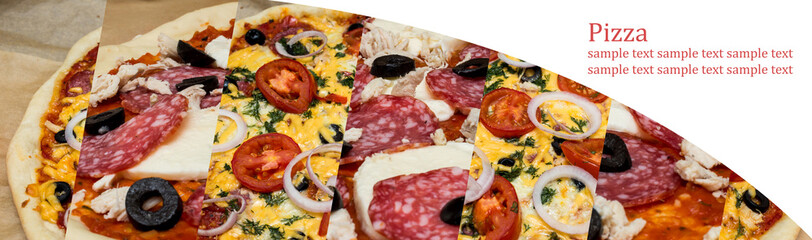 food collage. stages of pizza preparation. Pizza collage. Copy space