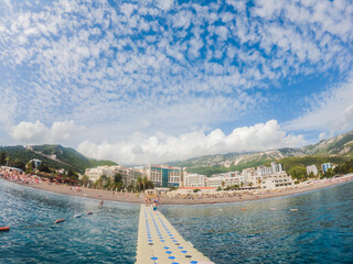 Montenegro seashore, Becici resort, view from the sea