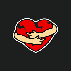 Hand Showing Middle fFnger Sign Hugging Broken Heart Love Vector Illustration - Vector	