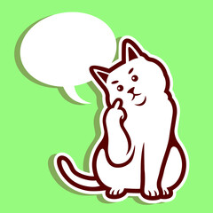 Cute White Cat Animal Showing Fuck You Hand Gesture Symbol - Vector	