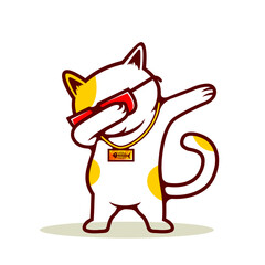 Cute White Cat standing in dub dancing pose, cute cartoon animal doing dubbing vector Illustration on a white background - Vector
 - obrazy, fototapety, plakaty