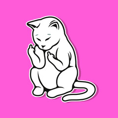 Vector Illustration Of Cute White Cat Showing Fuck You - Vector