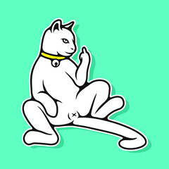 Chill White Cat Showing hand Middle Finger Sign