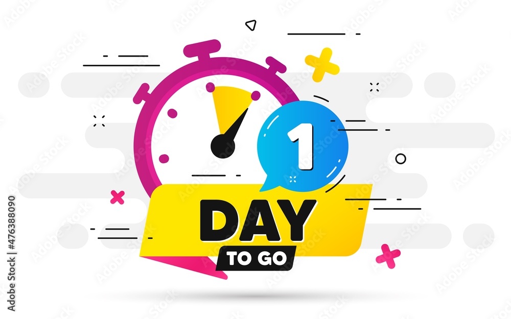 Poster one day left icon. offer countdown date number. abstract banner with stopwatch. 1 day to go sign. co