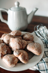 Ginger coockies on wooden table. Cozy home cooking. Home baking.