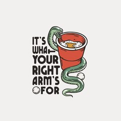 Beer pong game. T-shirt print with beer cup and snake for design competition or tournament in bar. Alcohol sport with throw and drink. College challenge with booze