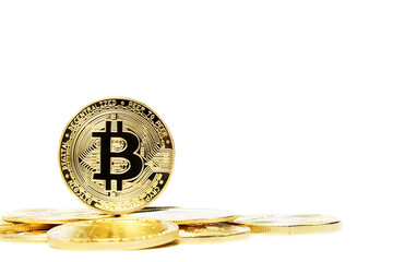 Bitcoin Cryptocurrency isolated white , gold coin , mining , future money