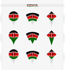 Kenya flag, set of location pin icons of Kenya flag.