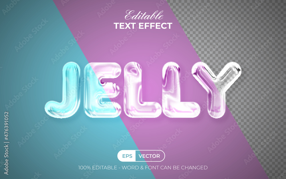 Aufkleber jelly text effect trasnparent style theme. editable text effect.