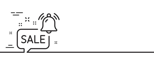 Promotion bell line icon. Sale Alarm reminder sign. Notification offer symbol. Minimal line illustration background. Promotion bell line icon pattern banner. White web template concept. Vector
