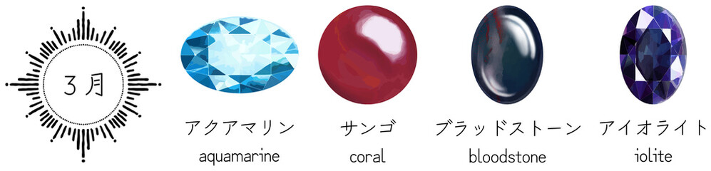 2021年追加・改訂版　3月誕生石のセット　ベクター素材