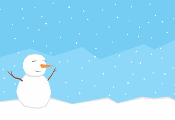 An illustration of a snowman in the snowy mountain with some copy space area