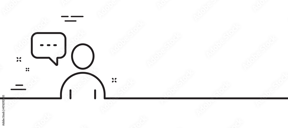 Poster user communication line icon. person with chat speech bubble sign. human silhouette symbol. minimal 