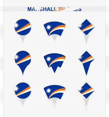 Marshall Islands flag, set of location pin icons of Marshall Islands flag.