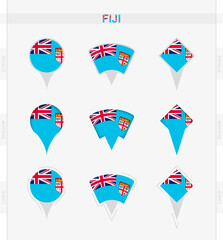 Fiji flag, set of location pin icons of Fiji flag.
