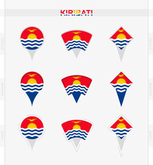 Kiribati flag, set of location pin icons of Kiribati flag.